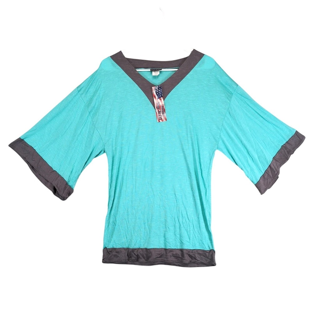 NWT Ingear Aqua Gray Swimwear Cover Up Womens S Colorblock Slub 3/4 Sleeve USA